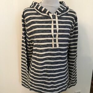 J Crew Factory Striped Pullover Hoodie, XL, Antique Navy & Ivory